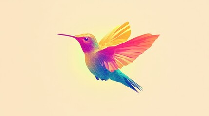 Obraz premium Geometric hummingbird artwork with vibrant colors against a soft pastel background illustration