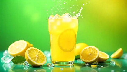 Refreshing Lemonade Drink with Ice and Lemon Slices