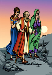 Fototapeta premium Vector drawing. Lot flee from Sodom