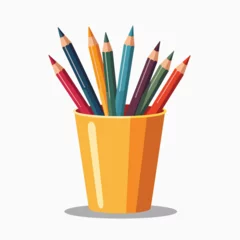colorful pencils in yellow cup  creative art supplies © FEROHORA