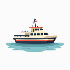 Naklejka premium colorful ferry boat on water with red flag