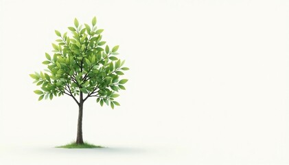 Fototapeta premium Lone sapling, delicate leaves, white backdrop, tree, twig, flora