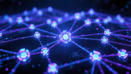Glowing neural network structure with digital nodes