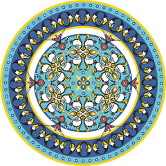 Vector floral ornamental circle in Oriental, Turkish, Arabic style. Great for colorful ethnic backgrounds, medallions, wedding decorations, greeting cards, labels, wallpapers, ceramics, textile.	