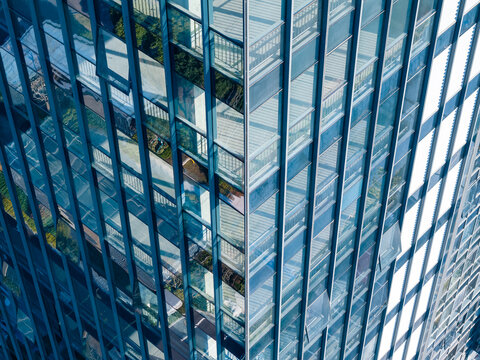 Close-up of Modern Building Structure with Glass and Lighting