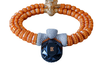 Orange and Black Beaded Bracelet with Diamond Accent