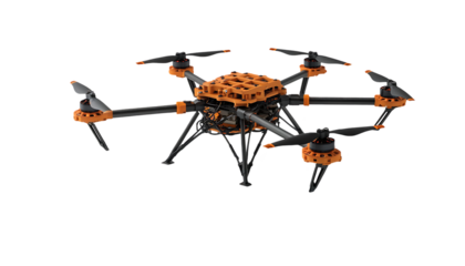 Orange and Black Hexacopter Drone on Transparent Background