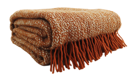 Orange and Brown Knitted Throw Blanket with Fringe