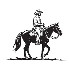 Fototapeta premium Cowboy riding horse silhouette vector illustration with isolated background art