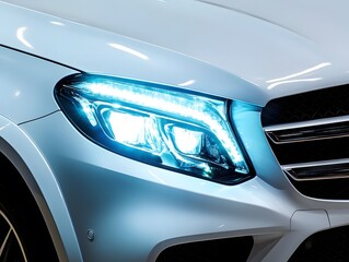 Fototapeta premium Luxury Car Headlight Detail Closeup Modern Vehicle Design