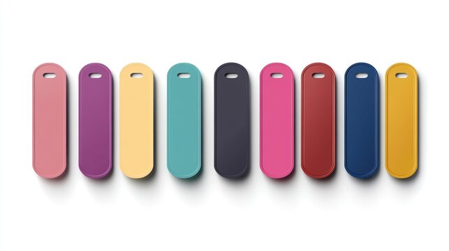 Colorful rectangular tags arranged horizontally