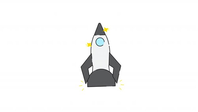 Animated icons showing a rocket launcher or spaceship with dollar bills and gold coins visible in its exhaust or thrusters, indicate financial growth and rapid progress.