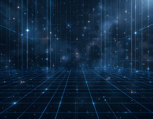 Exploring Dark Space with Glowing Grid Abstract Background