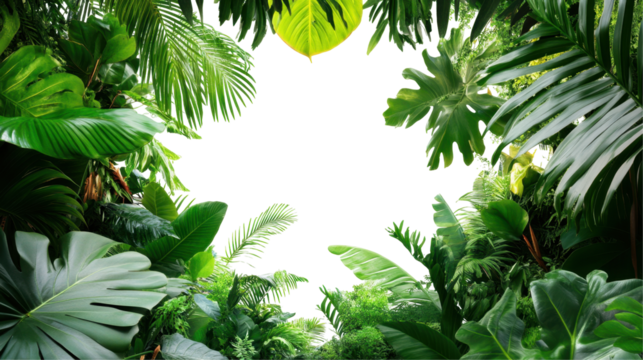 Lush Green Tropical Foliage Framed Against A Transparent Background For Natural Aesthetic