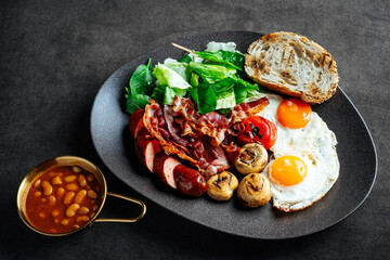 Full English Breakfast with Eggs, Bacon, and Sausage