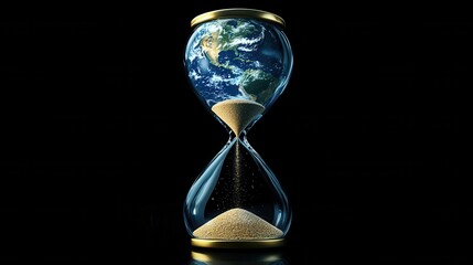 hourglass with planet earth for time. concept save the planet