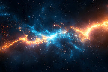 Fototapeta premium Stunning cosmic lightning: vibrant blue and orange nebula in space