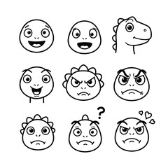 lineart dino emoticon facial expression design vector