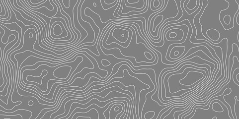 Grey background topography contour map with white curve lines. luxury topographic wavy pattern and geographic grid map patterns, topography line map. Vintage outdoors style. seamless pattern design 