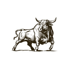Obraz premium Vintage engraving woodcut bull retro vector illustration art design