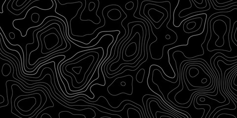 Black background topography contour map with black curve lines luxury topographic wavy pattern and geographic grid map patterns, topography line map. Vintage outdoors style