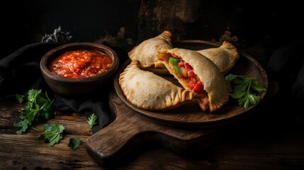 Mouthwatering Stuffed Pastries with Vibrant Salsa