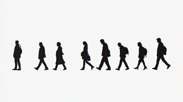 random people walking Black silhouette editable vector.
