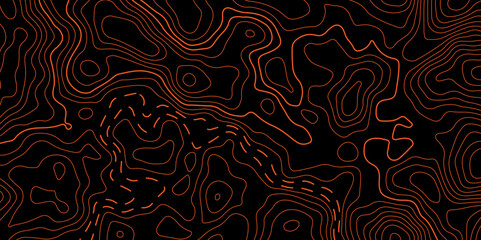Abstract Orange and black background topography map Topographic map patterns, topography line map. Vintage outdoors style. Topographic Map Seamless Pattern. Abstract pattern with circle.