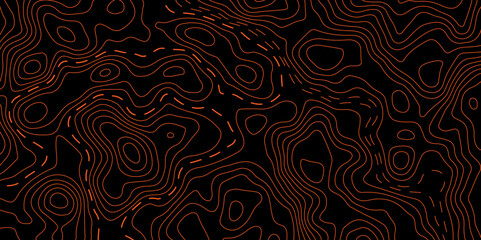 Abstract Orange and black background topography map Topographic map patterns, topography line map. Vintage outdoors style. Topographic Map Seamless Pattern. Abstract pattern with circle.