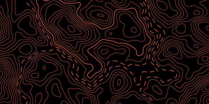 Abstract Orange and black background topography map Topographic map patterns, topography line map. Vintage outdoors style. Topographic Map Seamless Pattern. Abstract pattern with circle.