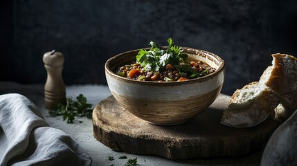 Hearty Lentil Soup with Fresh Herbs and Crusty Bread - A Delicious and Healthy Recipe
