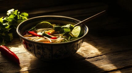 Aromatic Asian Noodle Soup in a Beautiful Bowl