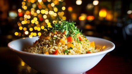 Scrumptious Vegetable Fried Rice Dish Served in a Elegant Bowl
