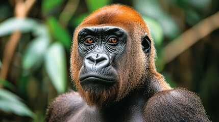 Obraz premium Portrait of a pensive western lowland gorilla in its natural habitat