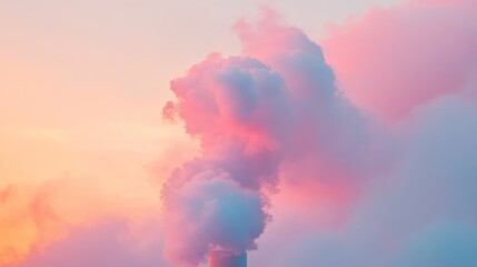 Pastel hues envelop a plume of smoke against a soft sunset sky.