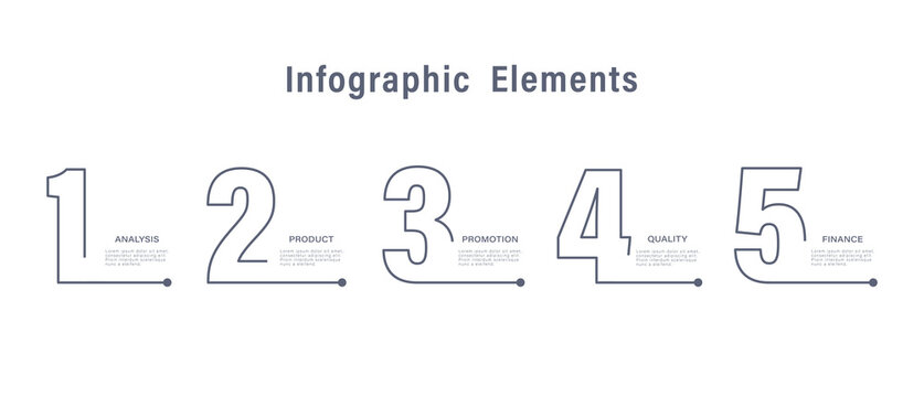Five steps or options vector infographic template. Thin lines and numbers vector infographic design