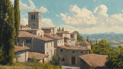 Obraz premium beautiful oil painting of an old mediterranean european town