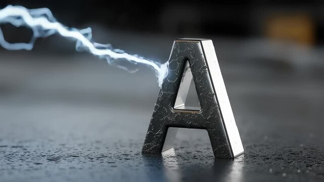 Metallic letter A hit by lightning