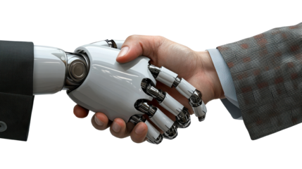robot handshake with human hand on transparent background