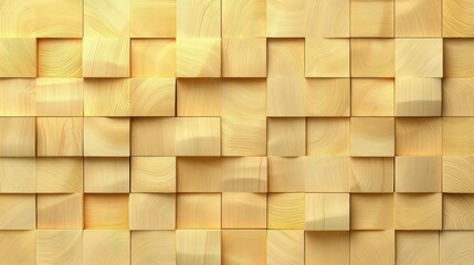 Abstract geometric pattern of light beige wooden cubes.