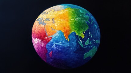 globe of the earth Colorful Earth painting in LGBTQ rainbow flag colors promotes unity, diversity, and acceptance world