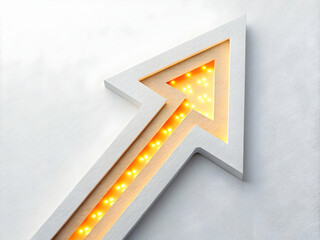 Glowing Arrow Pointing Upward with Bright Lights and White Background