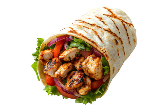 Delicious chicken shawarma wrap isolated on transparent background