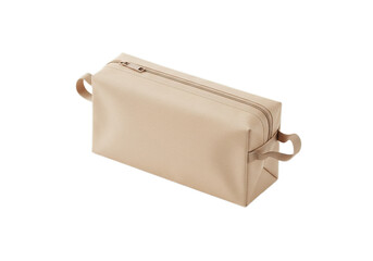 Beige Toiletry Bag Isolated on Transparent Background with Zipper