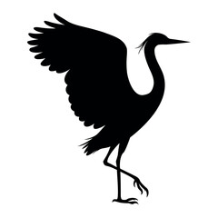 Standing heron bird side view silhouette