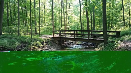 Serene Woodland Bridge and Stream: A Tranquil Nature Escape