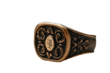Ornate Brown Metal Signet Ring with Gold Detail