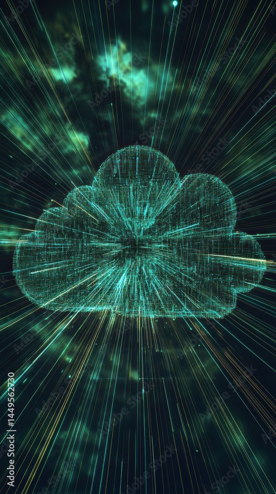 Poster digital cloud technology innovation with data stream and network connection concept art