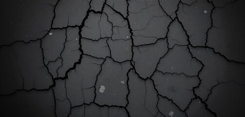 Obraz premium Cracked black stone surface, grunge texture background with copy space, nature, industrial