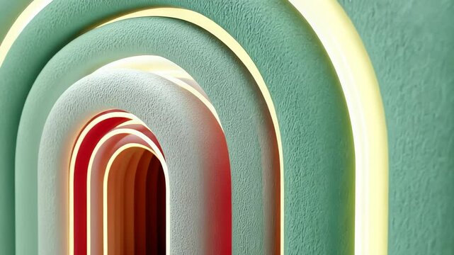 Nested arches with glowing neon depth